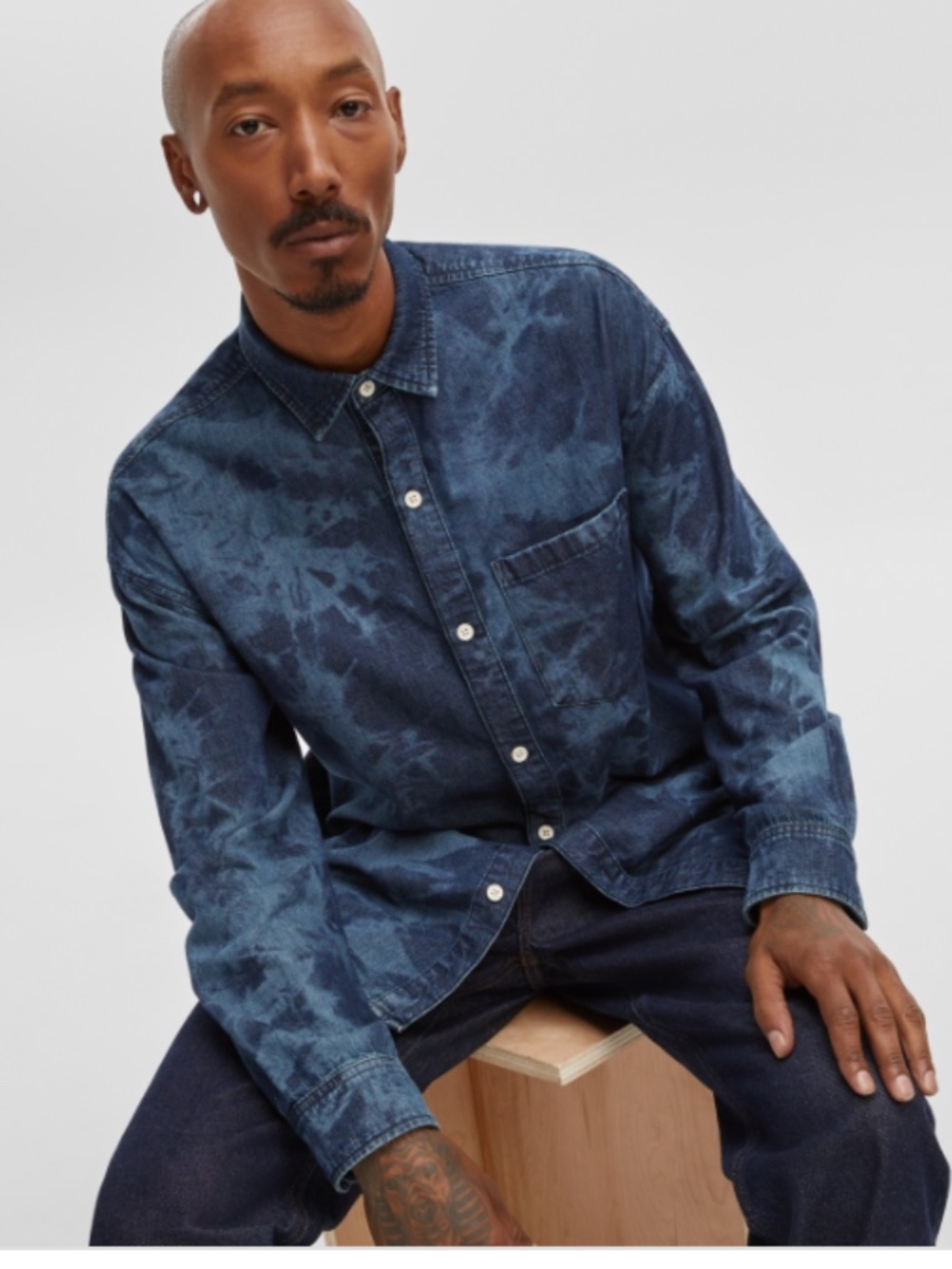 Mode of One Men's Relaxed-Fit Denim Shirt, SIZE L NWT